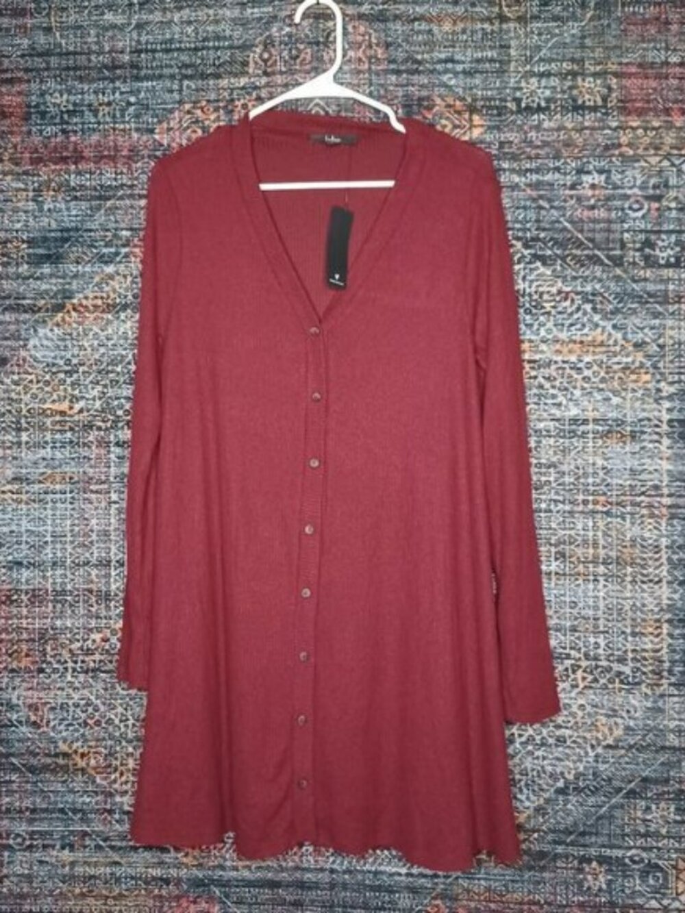 lulus womens red an black heathered long cardigan sweater L NWT